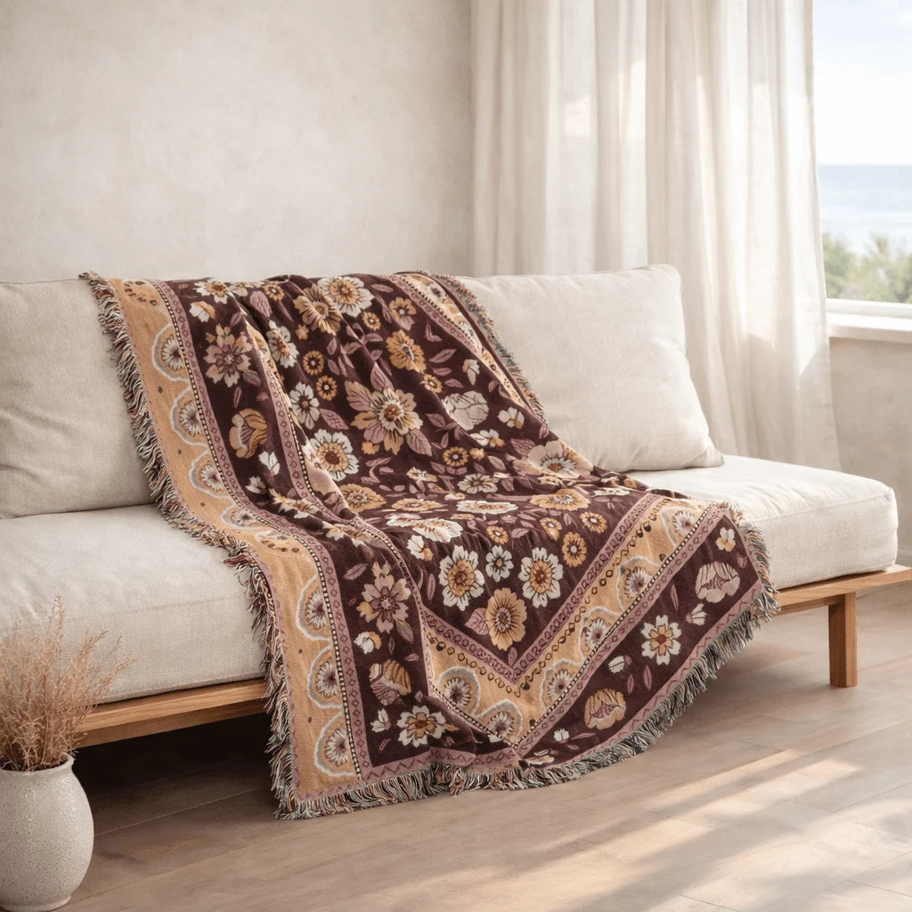 Boho Floral Picnic Blanket | Versatile Outdoor Rug with Stylish Tassels | Multifunctional Comfort for All Seasons 4