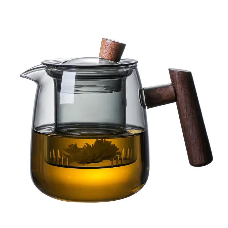 Glass Teapot with Wooden Handle