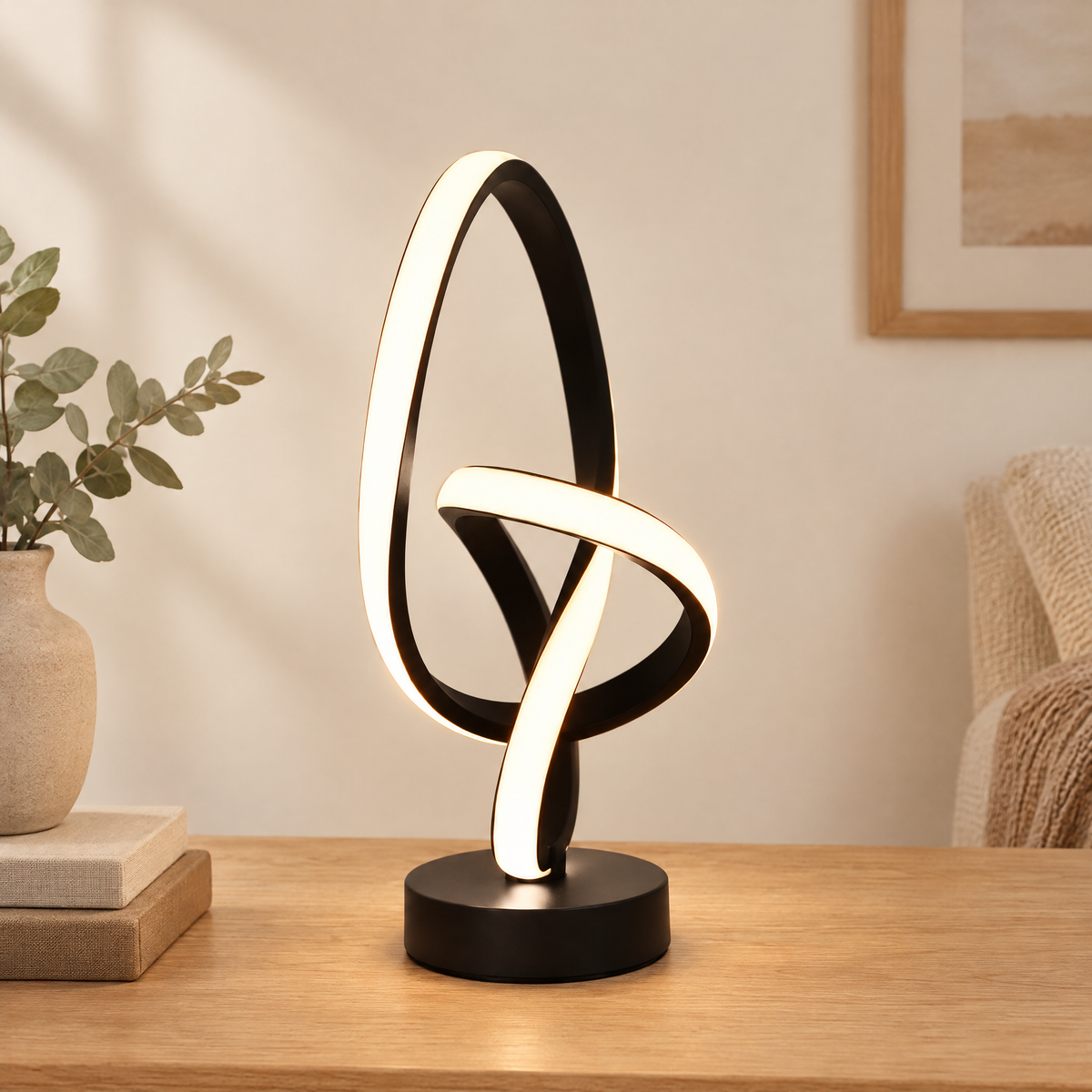 Black double helix LED desk lamp