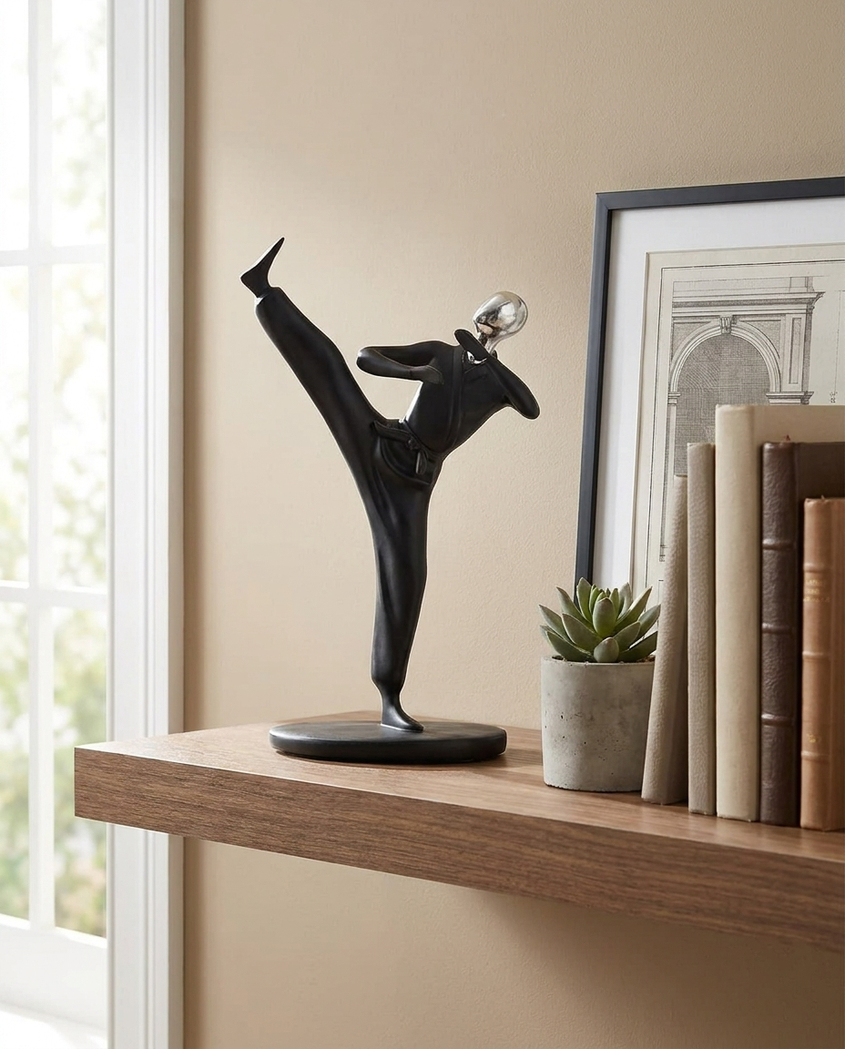 Handcrafted Resin Sports Sculpture on shelf in home office