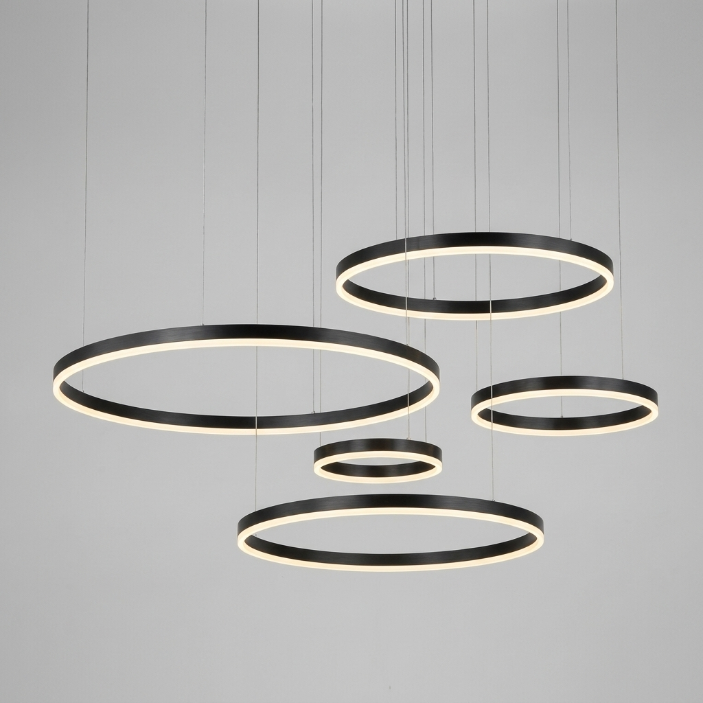 Black ring pendant light on clean background
