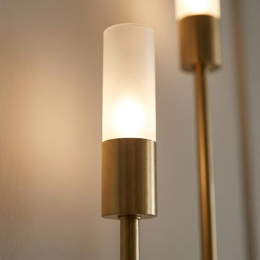 Close-up of frosted cylinders and gold frame