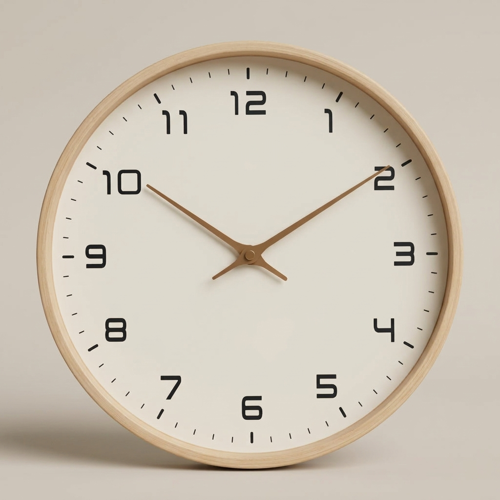 Round wooden wall clock, clean hero shot