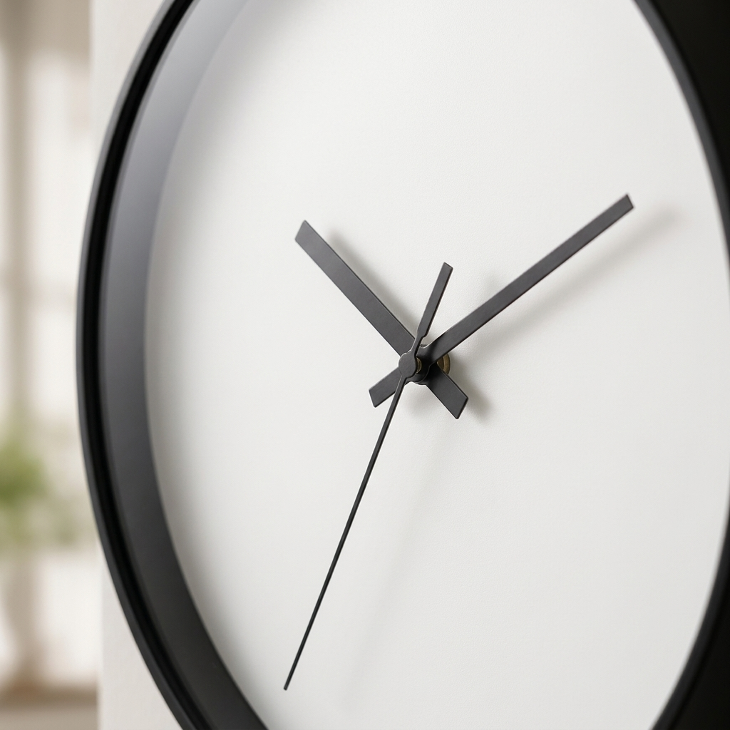 Close-up detail of Nordic minimalist wall clock face