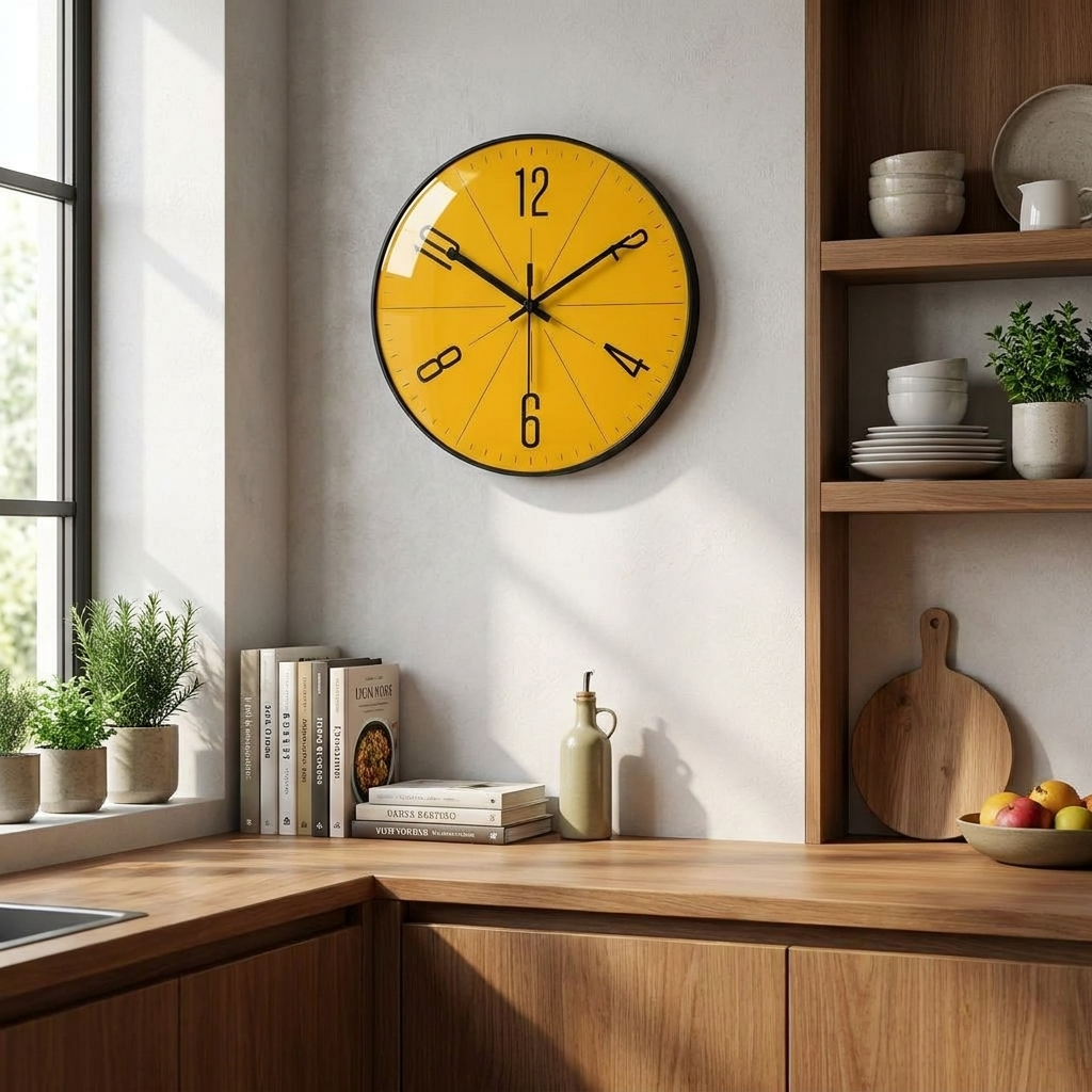 Nordic-style wall clock in a modern kitchen
