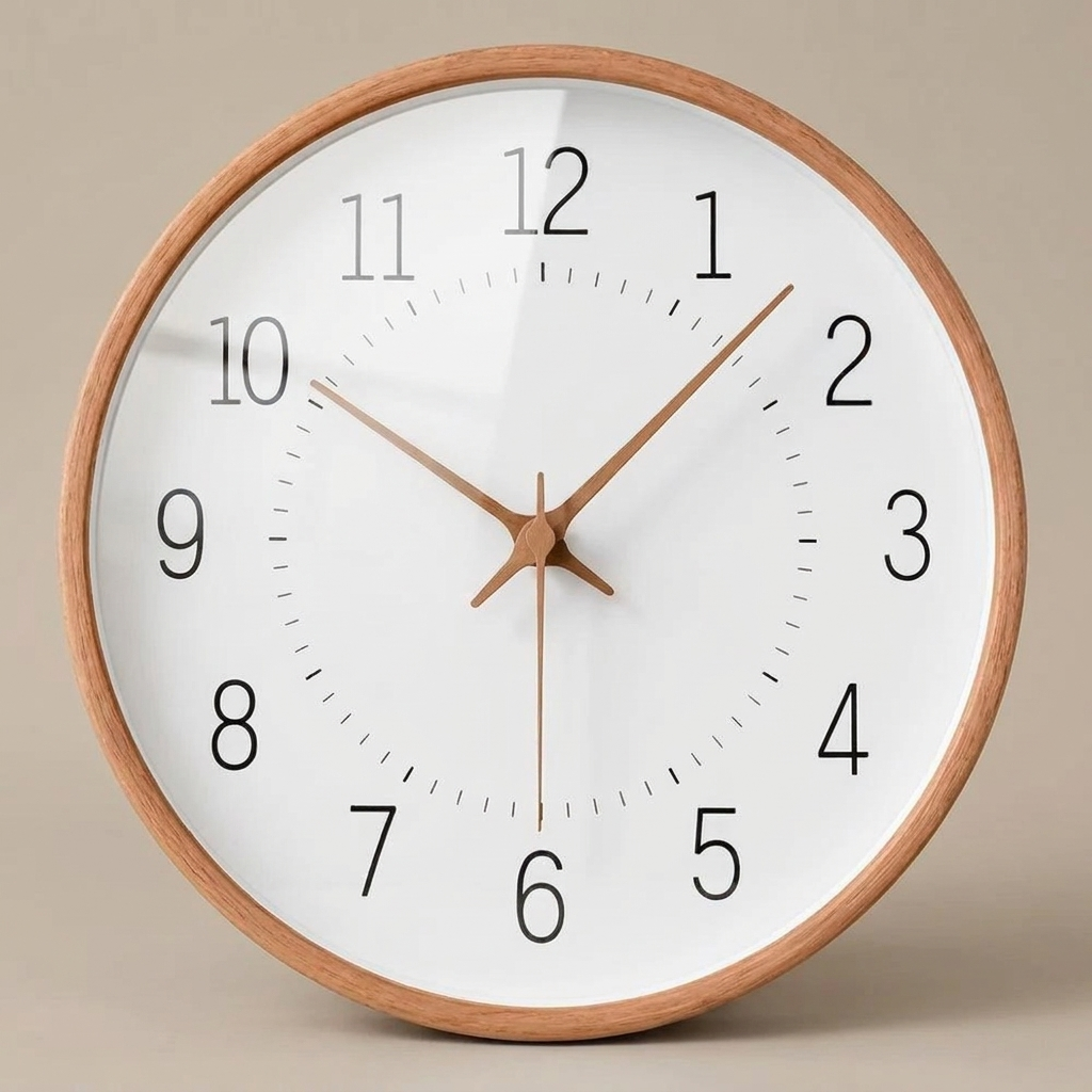 Nordic wooden wall clock with mirror face, clean hero shot