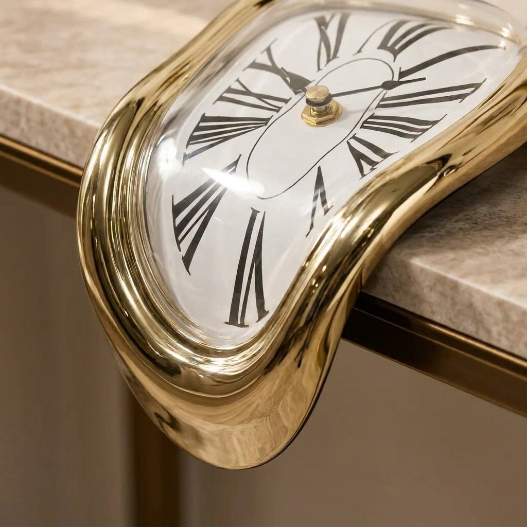Close-up detail of melting table clock sculptural form