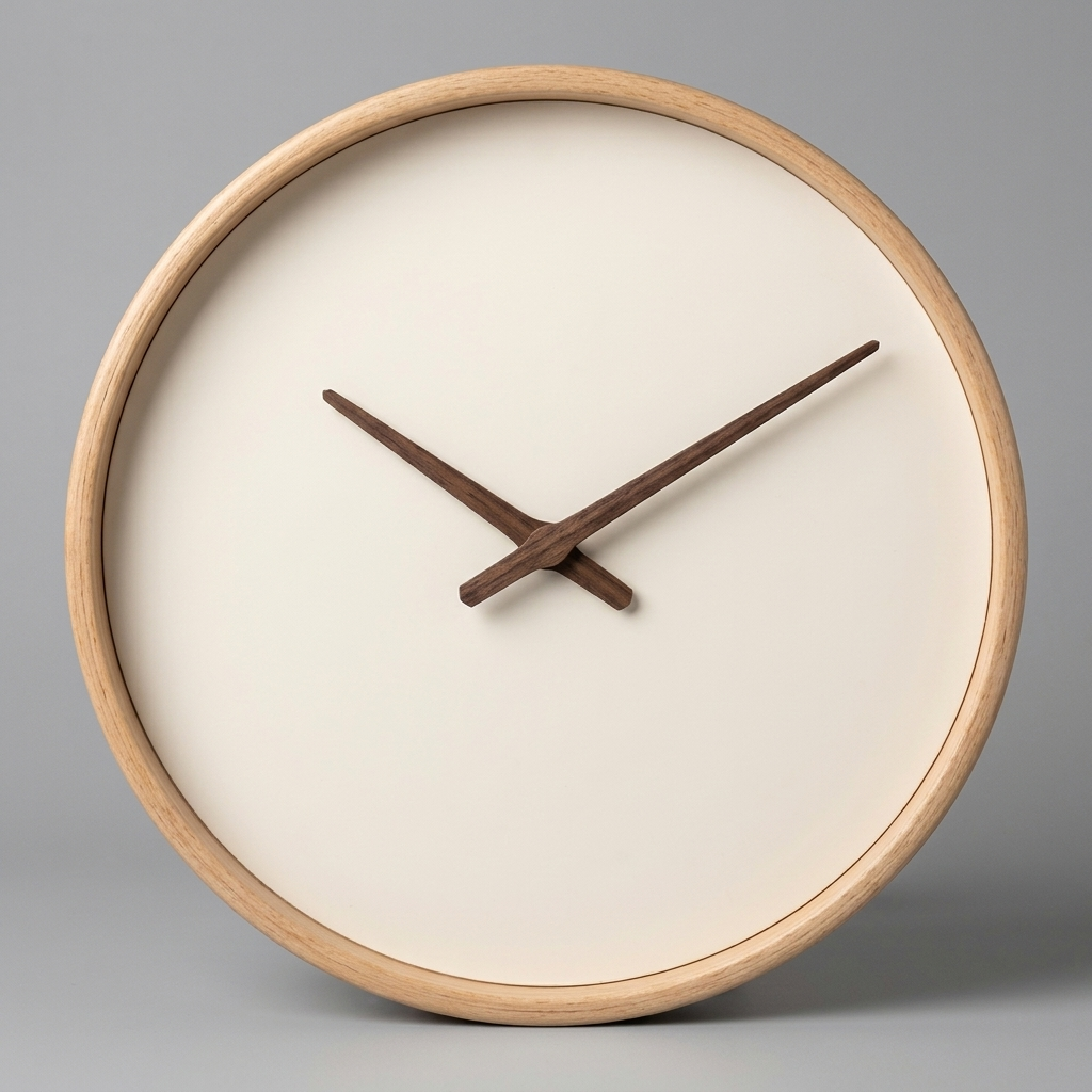Solid wood wall clock, clean hero shot