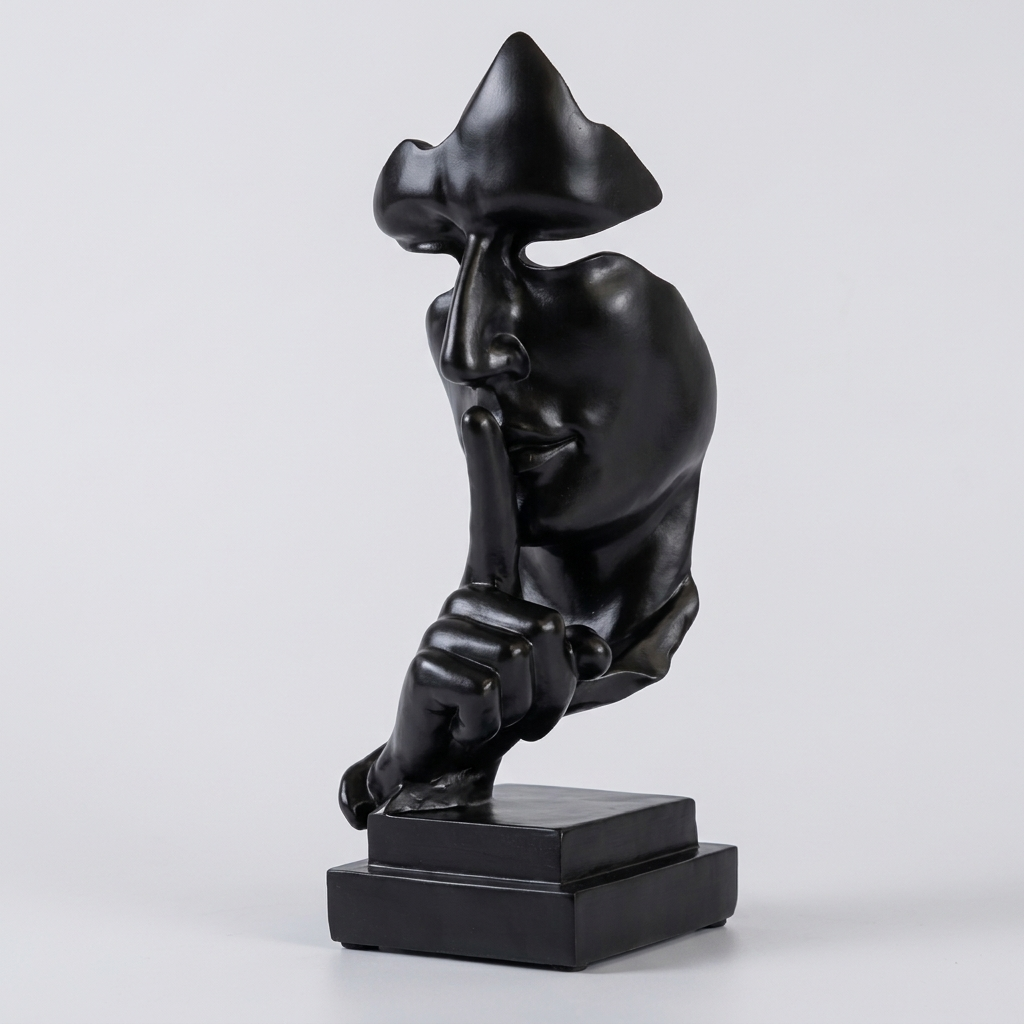 Abstract face resin sculpture on clean background