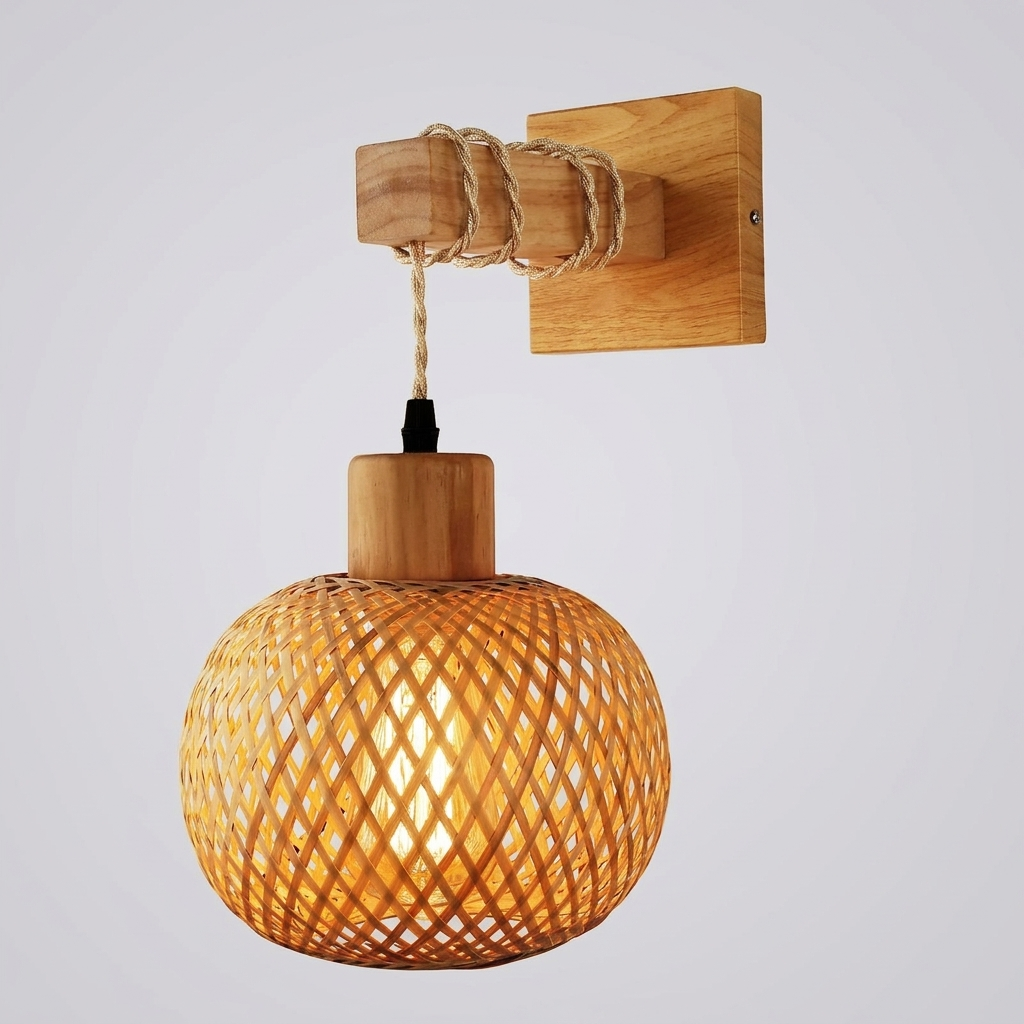 Bakit rattan wall lamp on clean background