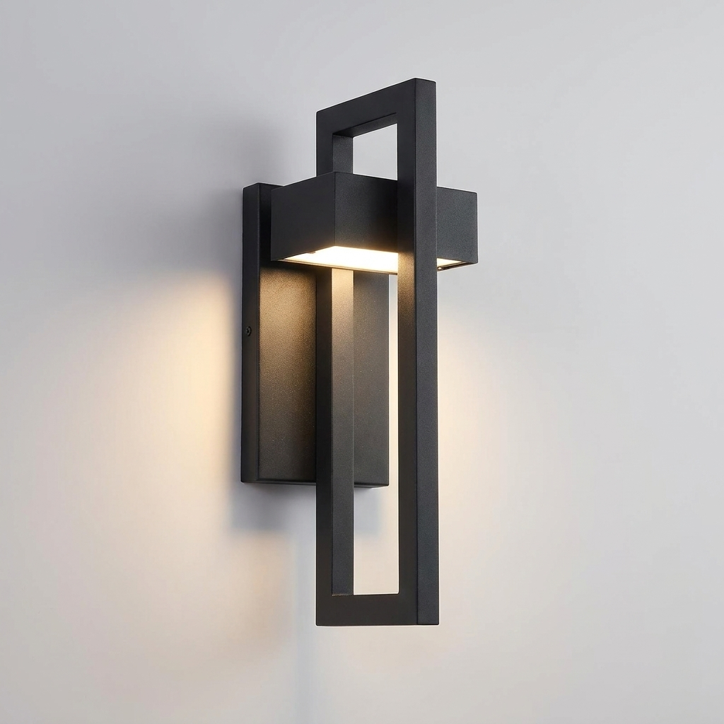 Modern outdoor wall light with up-down illumination on clean background
