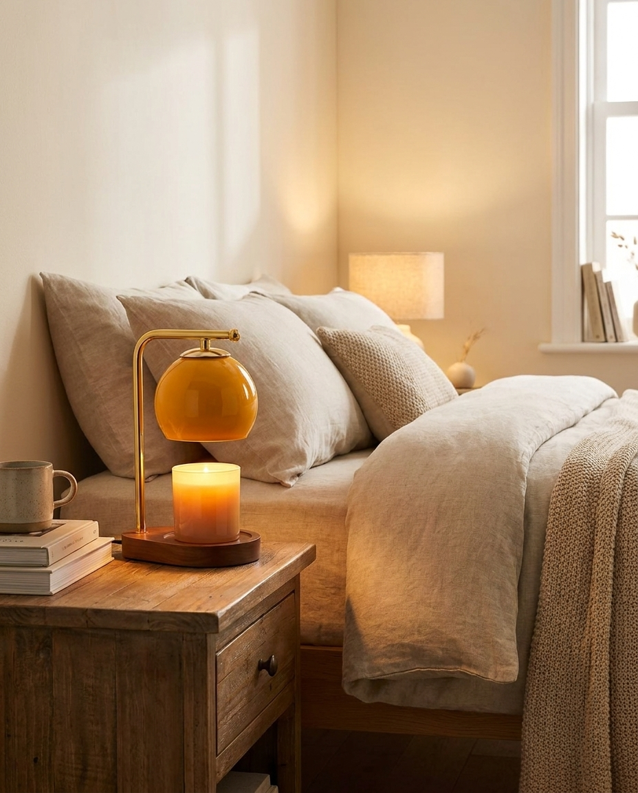 Elegant Candle Warmer Lamp on bedside nightstand