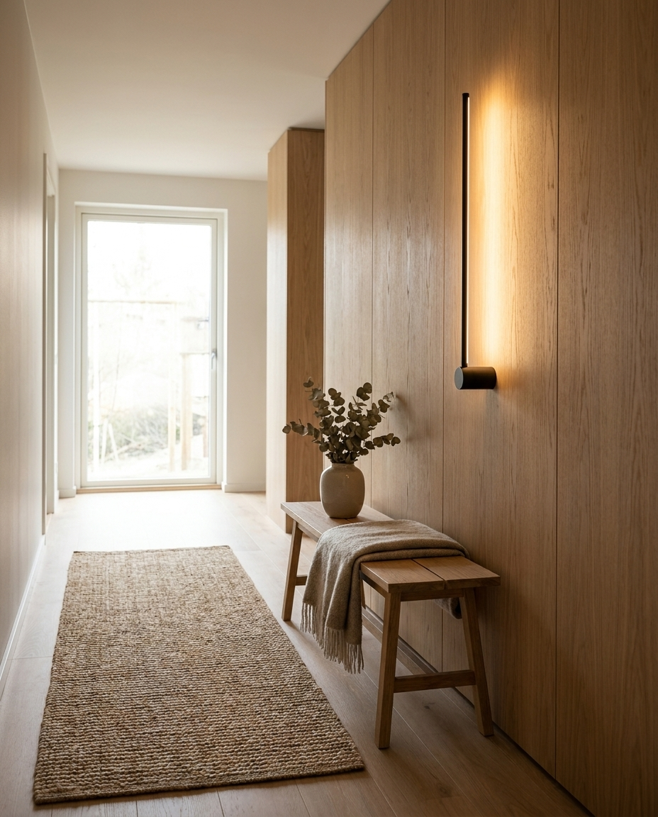 Half-Round LED Wall Light along staircase wall