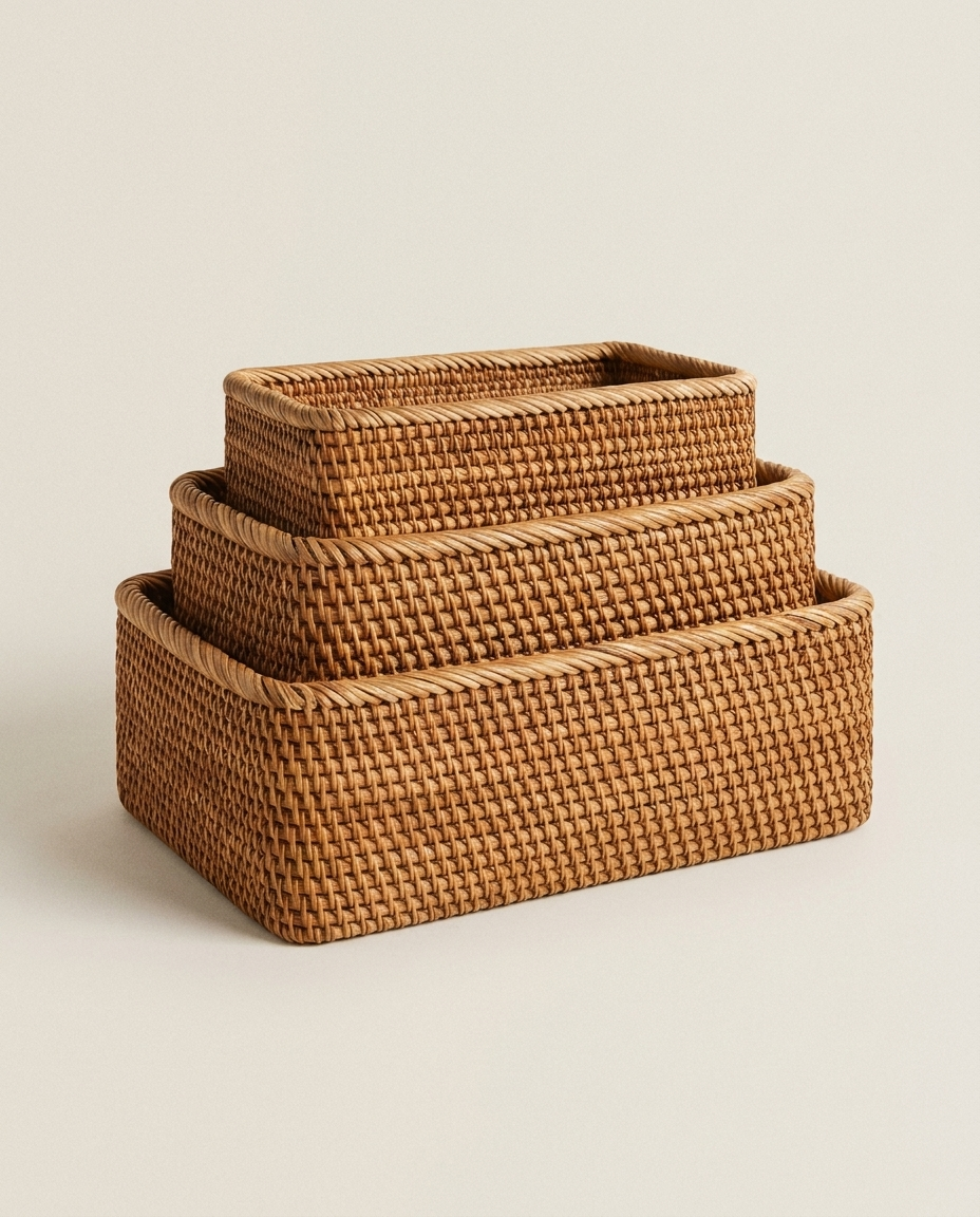 Rattan Storage Basket Set product photo on clean background