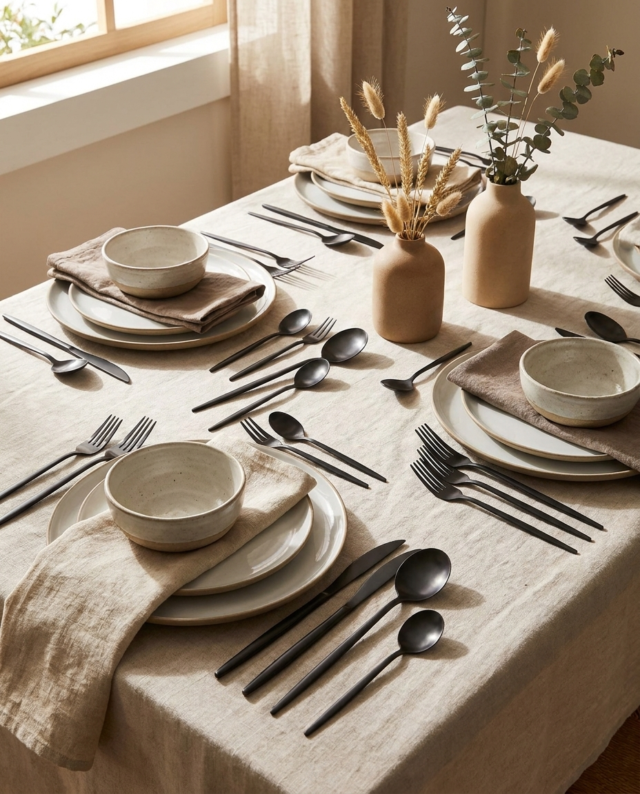 Minimalist Cutlery Set arranged on dining table
