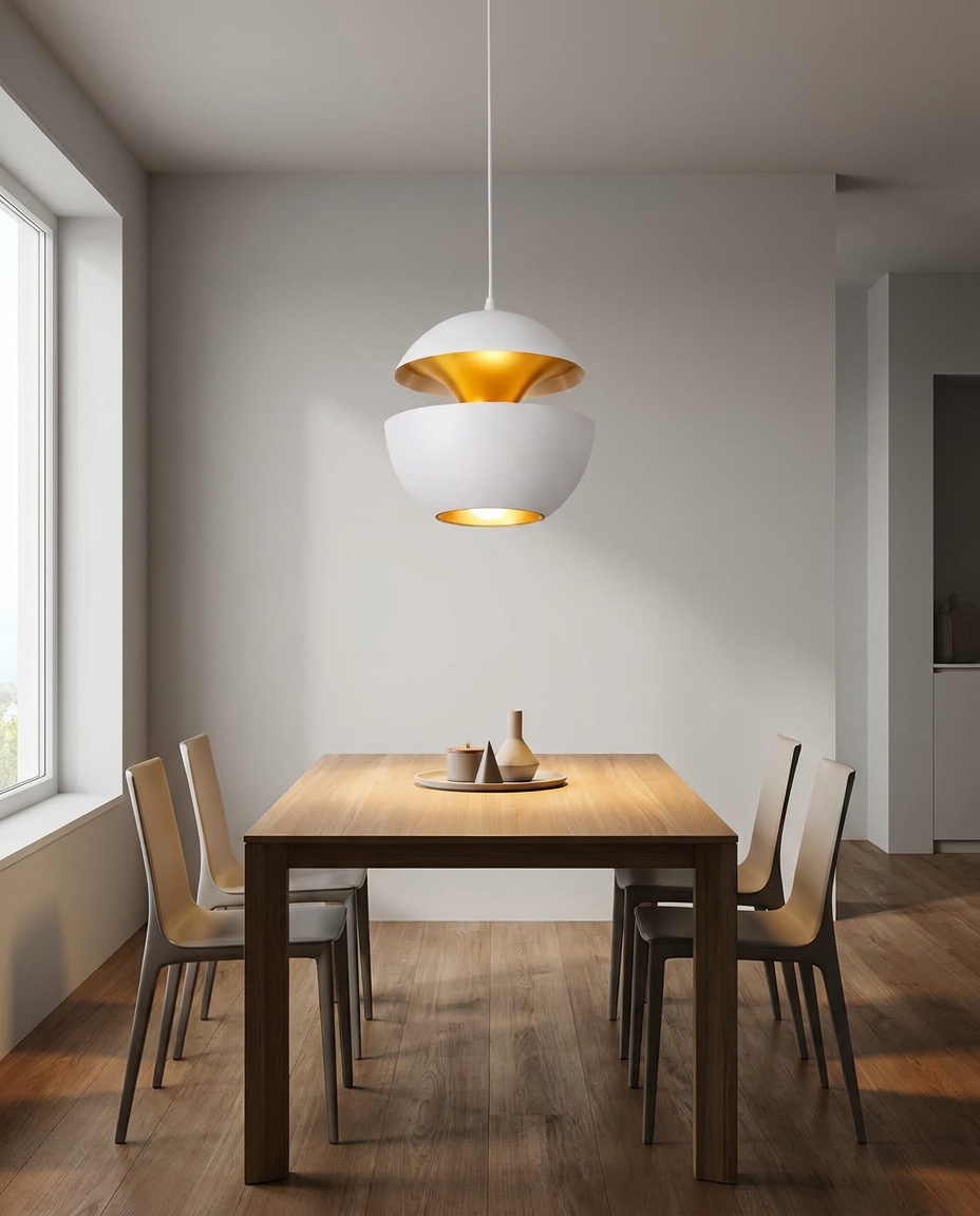 Contemporary Round Metal Pendant Light above dining table