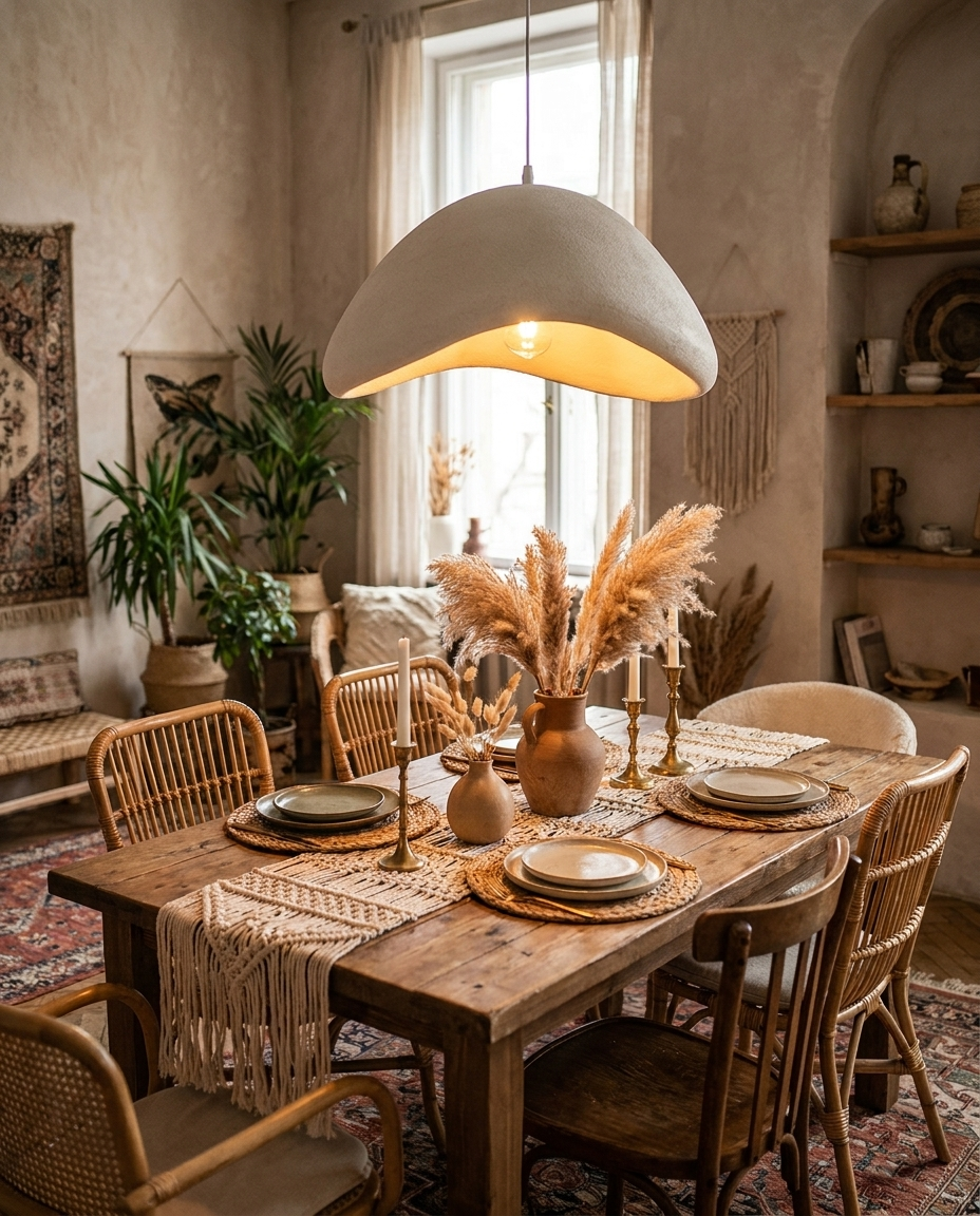 Elegant Resin Chandelier above cozy dining table