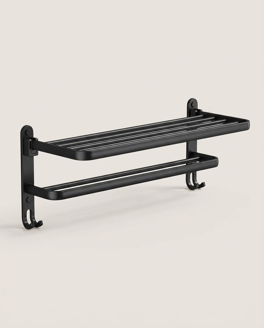 Matte Black Folding Towel Rack product photo on clean background