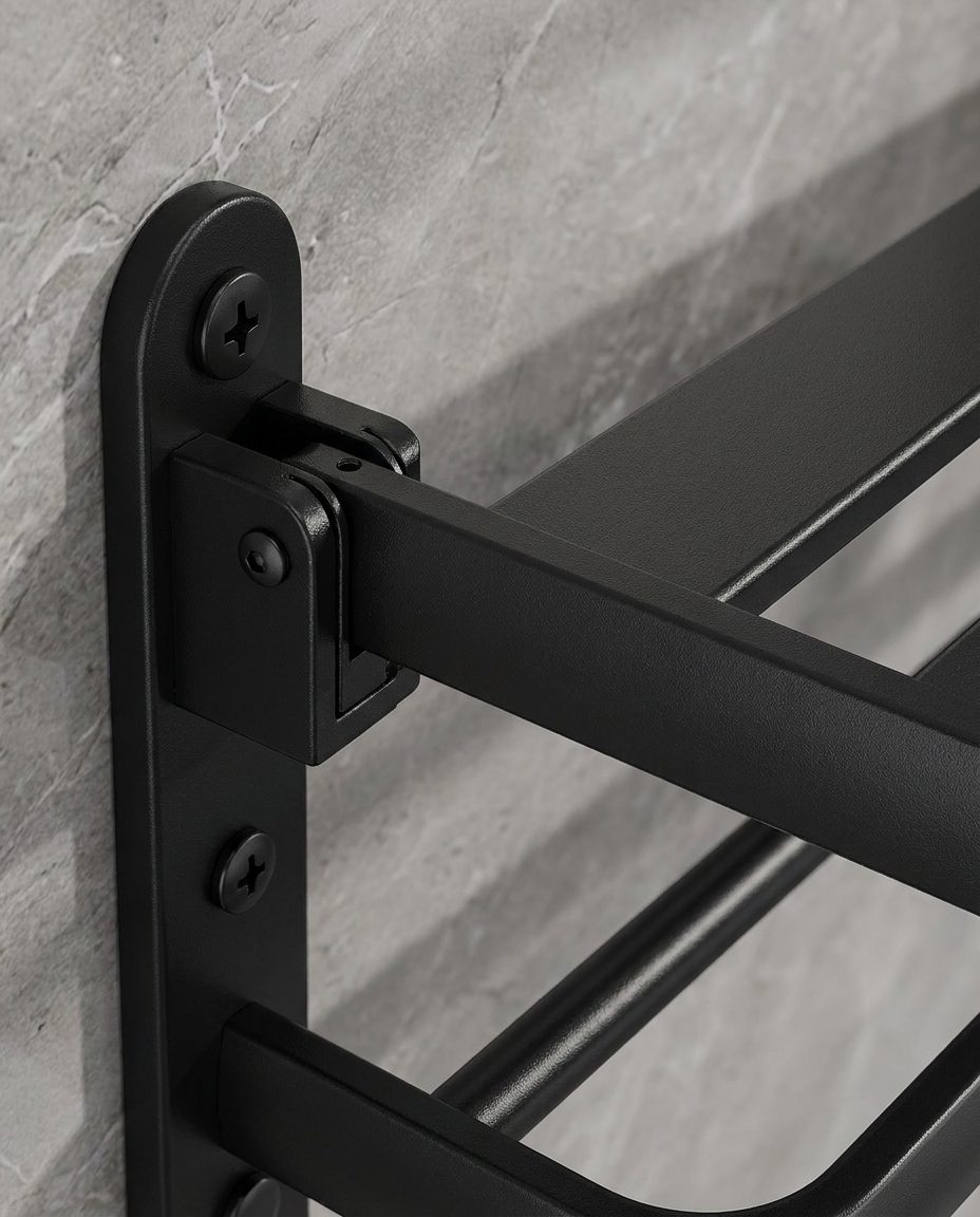 Matte Black Folding Towel Rack hinge mechanism detail