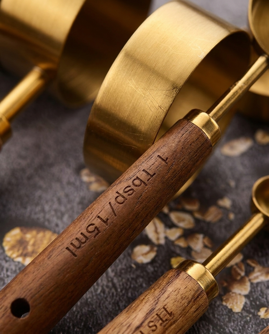 Close-up of golden finish and engraved measurement markings