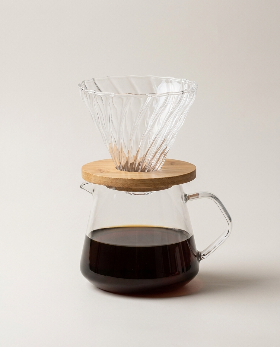 Pour over coffee set on a clean light neutral studio background