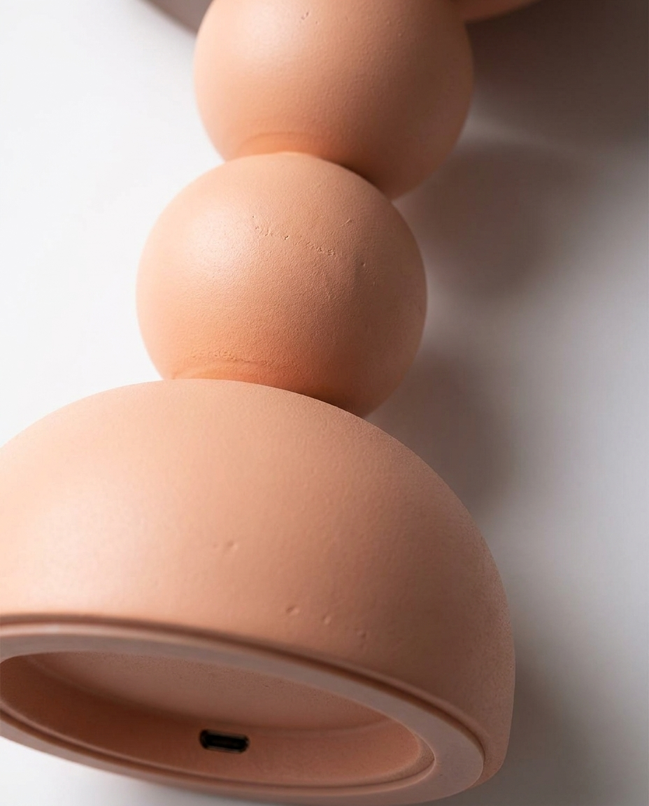 Close-up of chic finish and cordless base of a portable table lamp