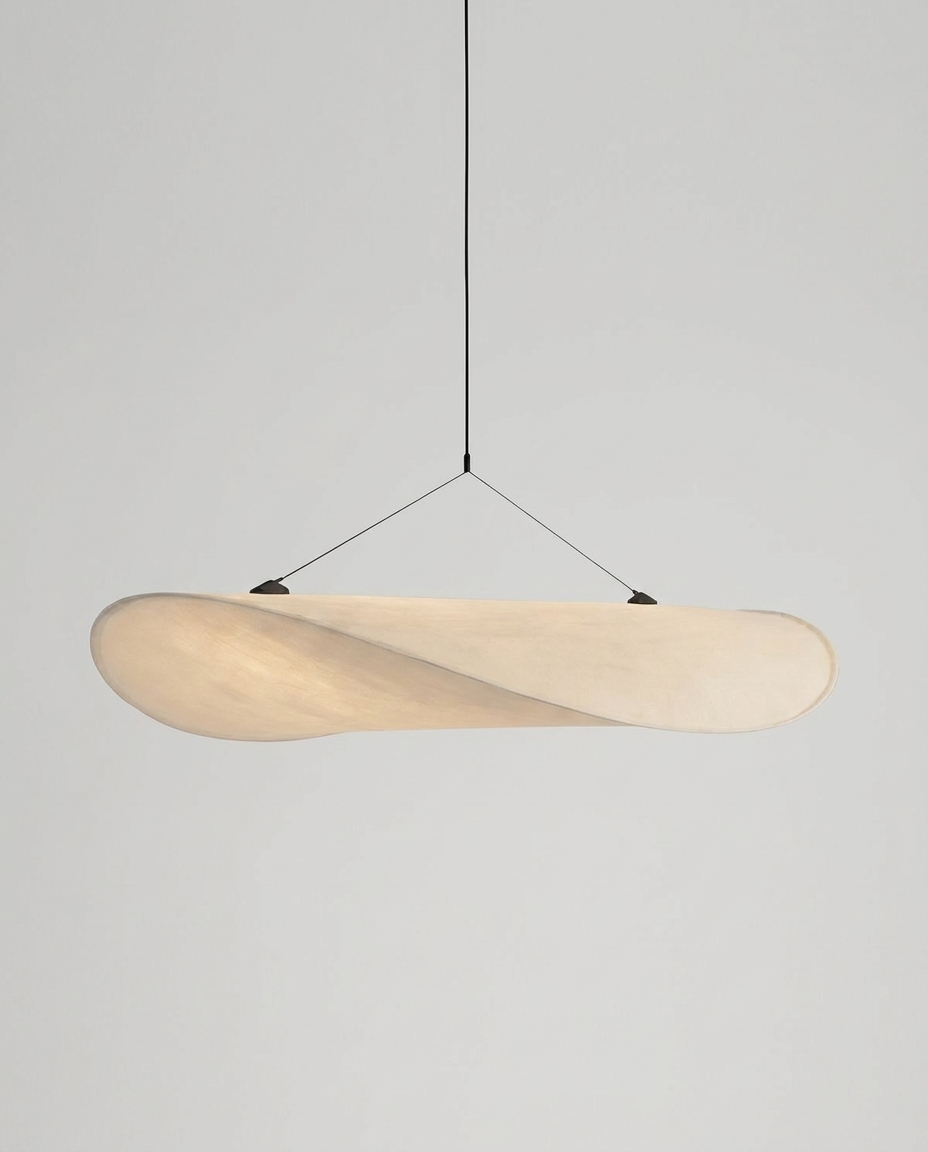 Japandi pendant light isolated on a clean neutral studio background