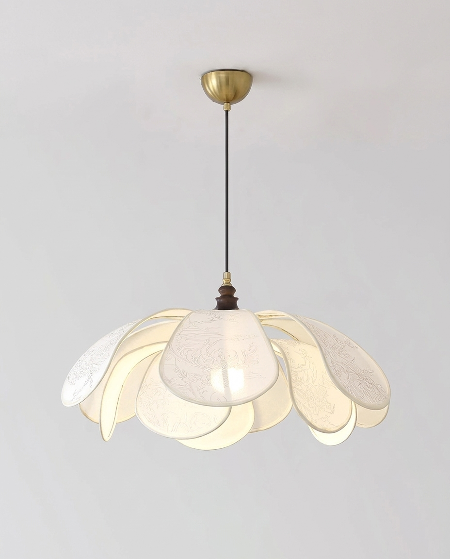 Elegant floral pendant light isolated on a clean neutral studio background