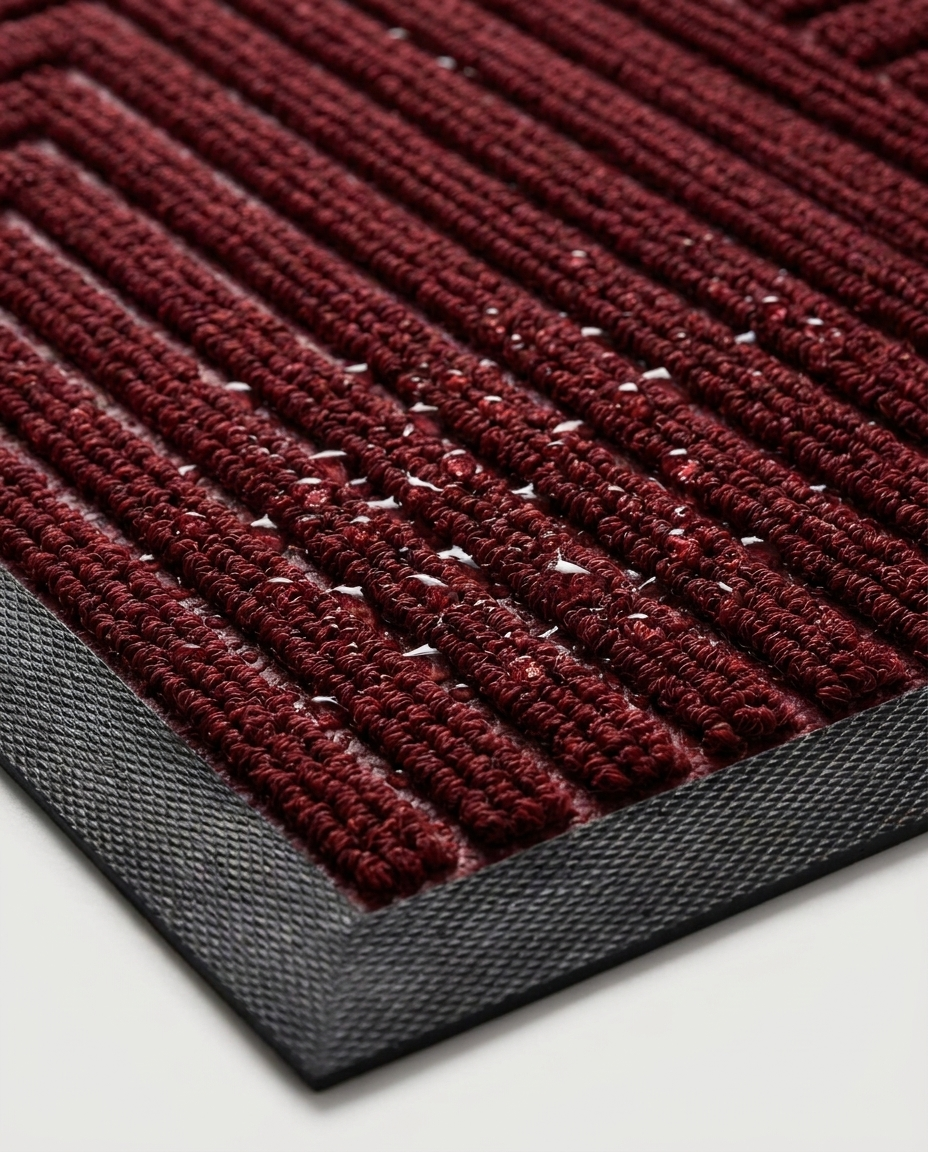 Close-up detail of the doormat's anti-slip striped texture and waterproof material