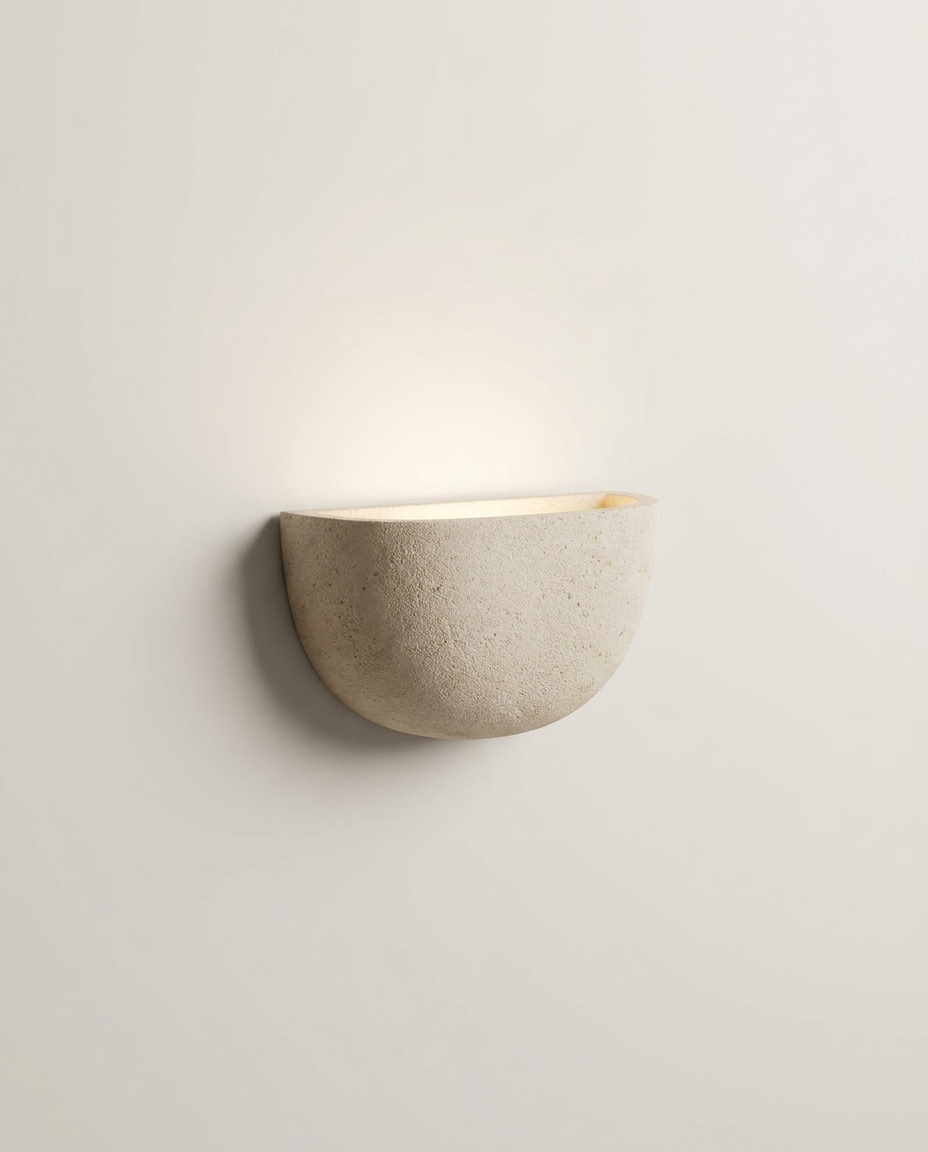 Minimalist half bowl wall light isolated on a clean neutral studio background