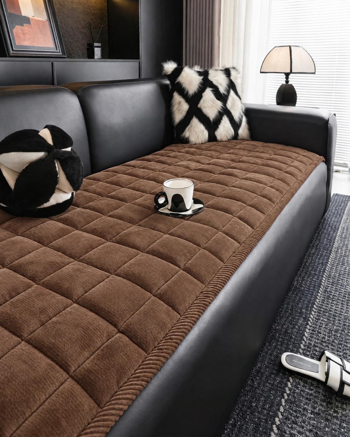Quilted Non-Slip Sofa Cover | Pet-Friendly Couch Protector — Brown