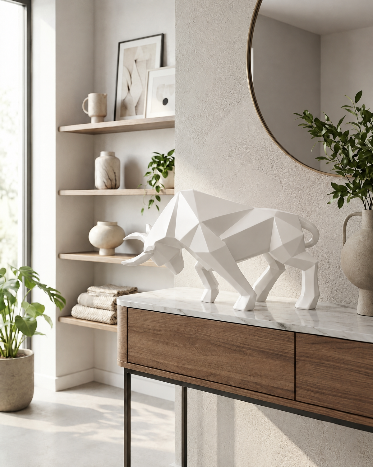 Nordic Bull Resin Sculpture | Decorative Indoor Accent — White
