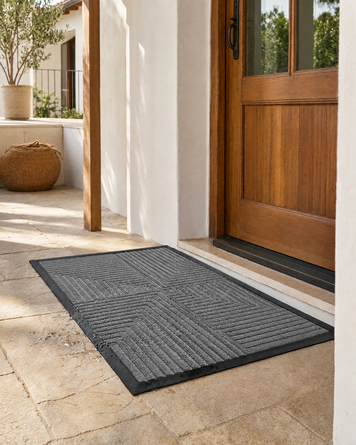 Anti-Slip Doormat | Heavy-Duty Waterproof Striped Entrance Mat — Gray