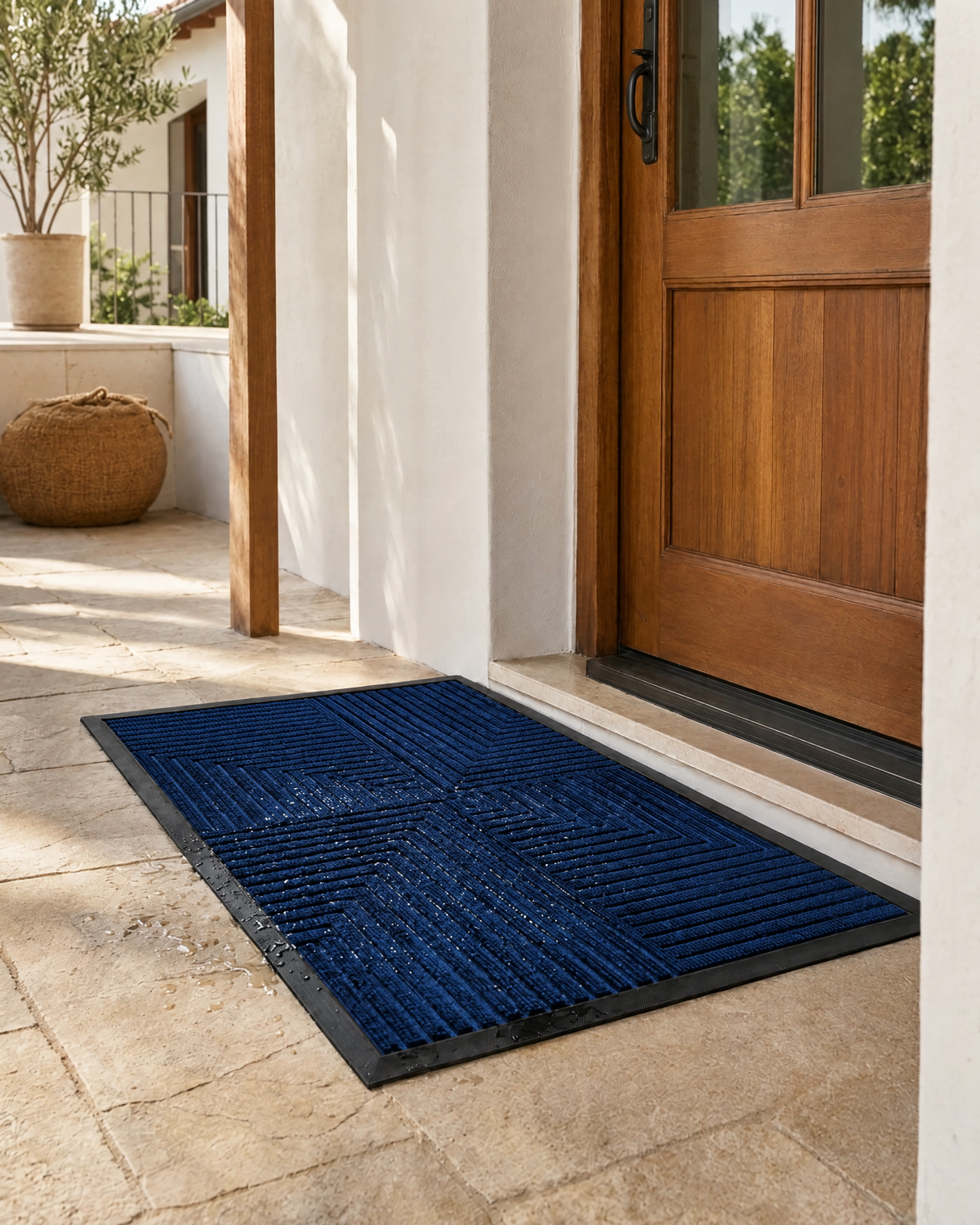 Anti-Slip Doormat | Heavy-Duty Waterproof Striped Entrance Mat — Navy Blue