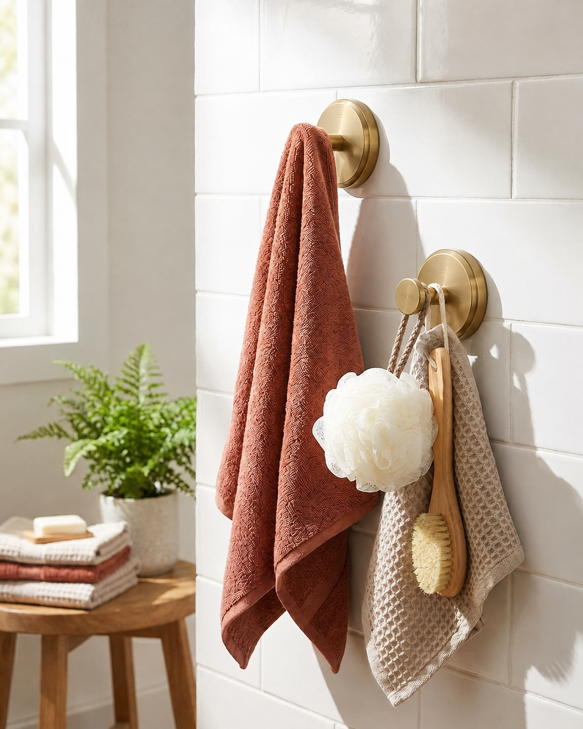 Suction Wall Hooks | No-Drill 4-Pack Organiser — Gold