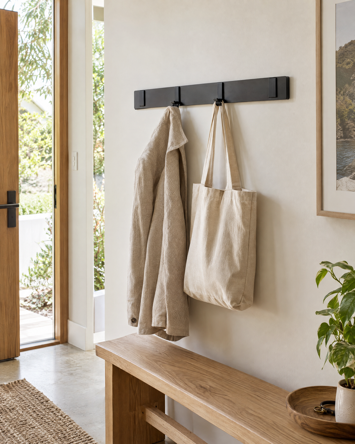 Foldable Stainless Steel Wall Hooks | Minimalist Coat Rack — Black — lifestyle