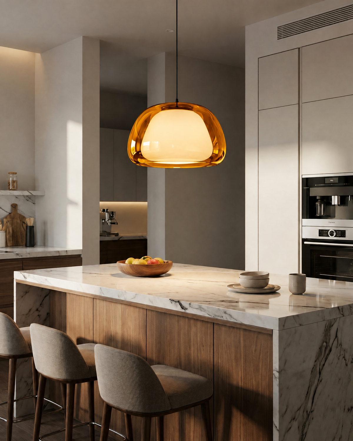 Glass Dome Pendant Light in Bright Amber