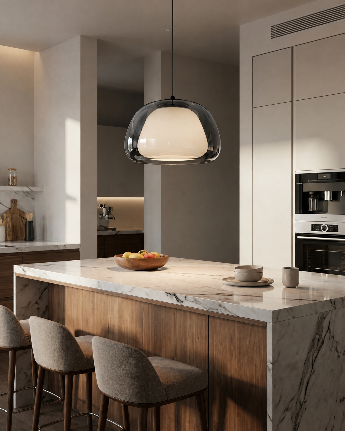 Glass Dome Pendant Light in Smoky Grey