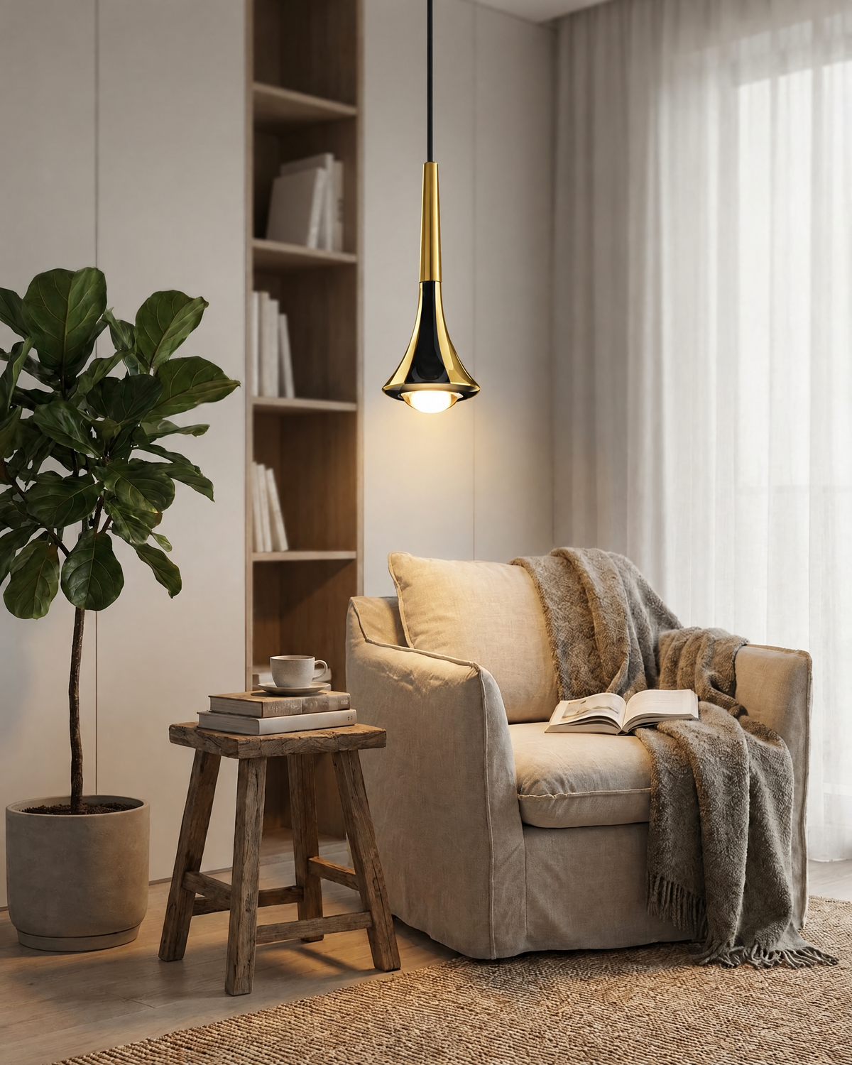 Water Drop LED Pendant Light in Gold and Black