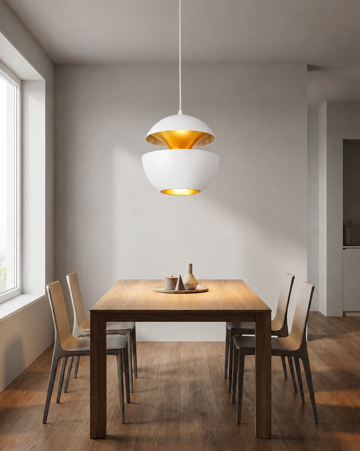 Round Metal Pendant Light in White