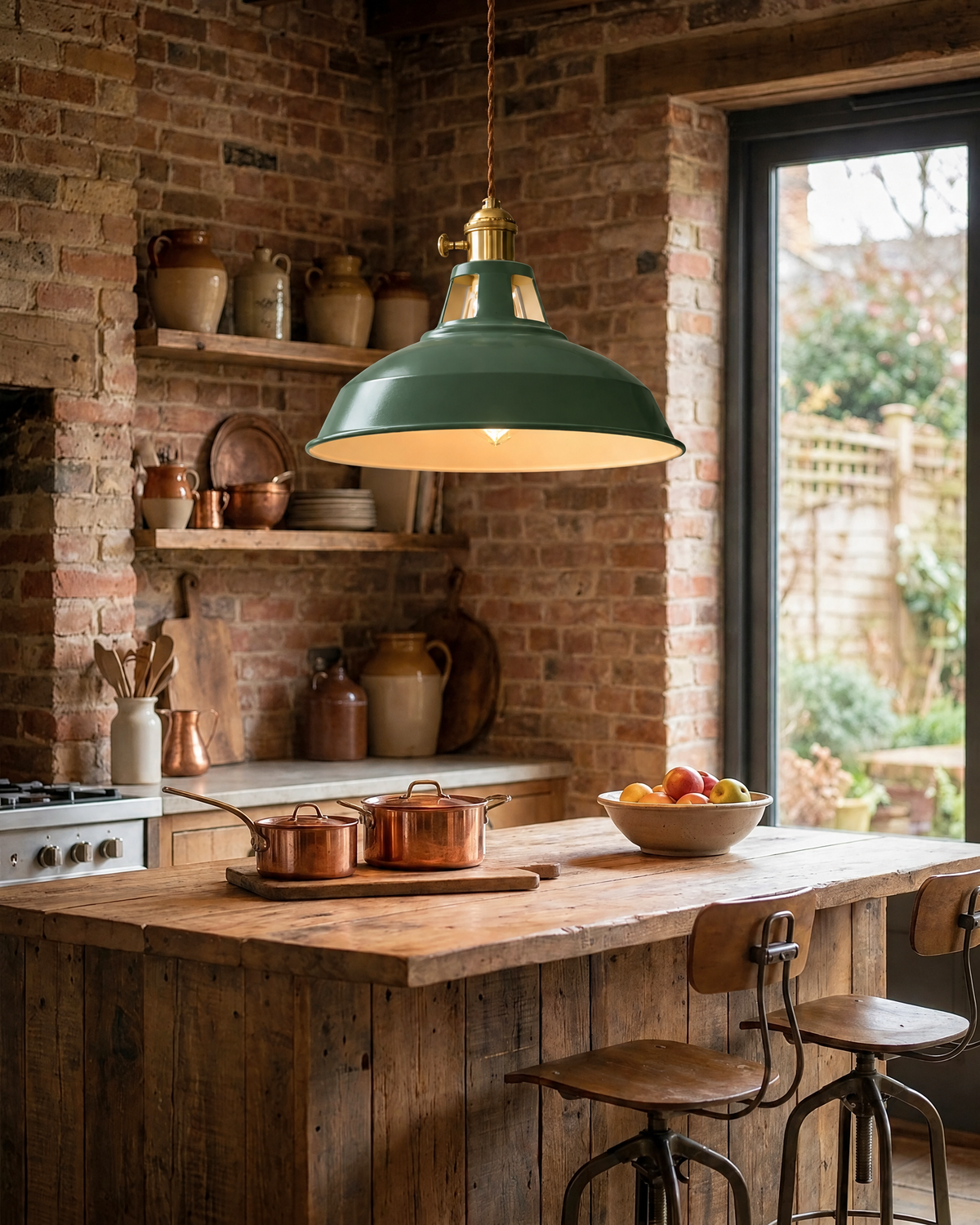 Industrial Pendant Light in Green
