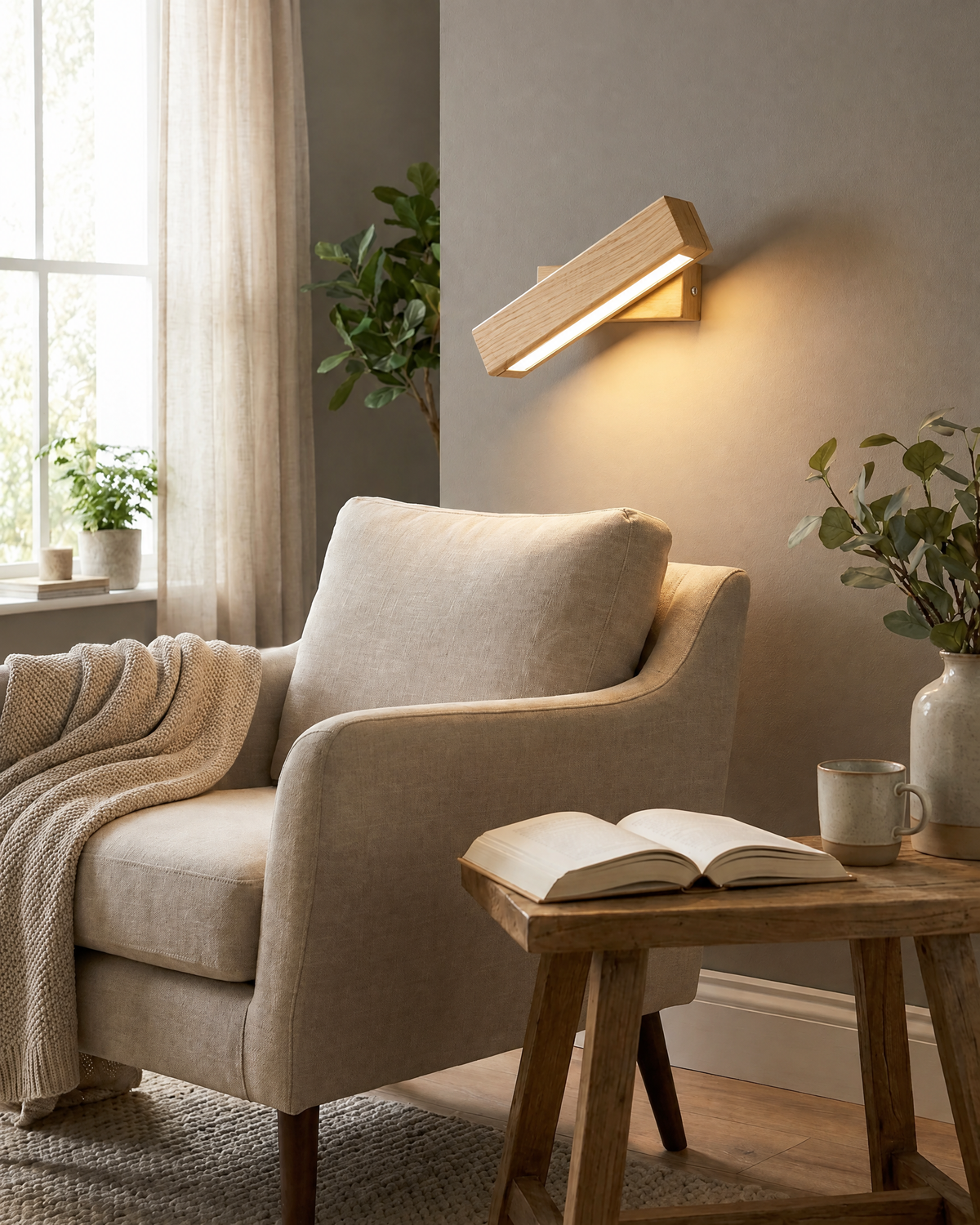 360° Swivelling Wooden Wall Light in Light wood