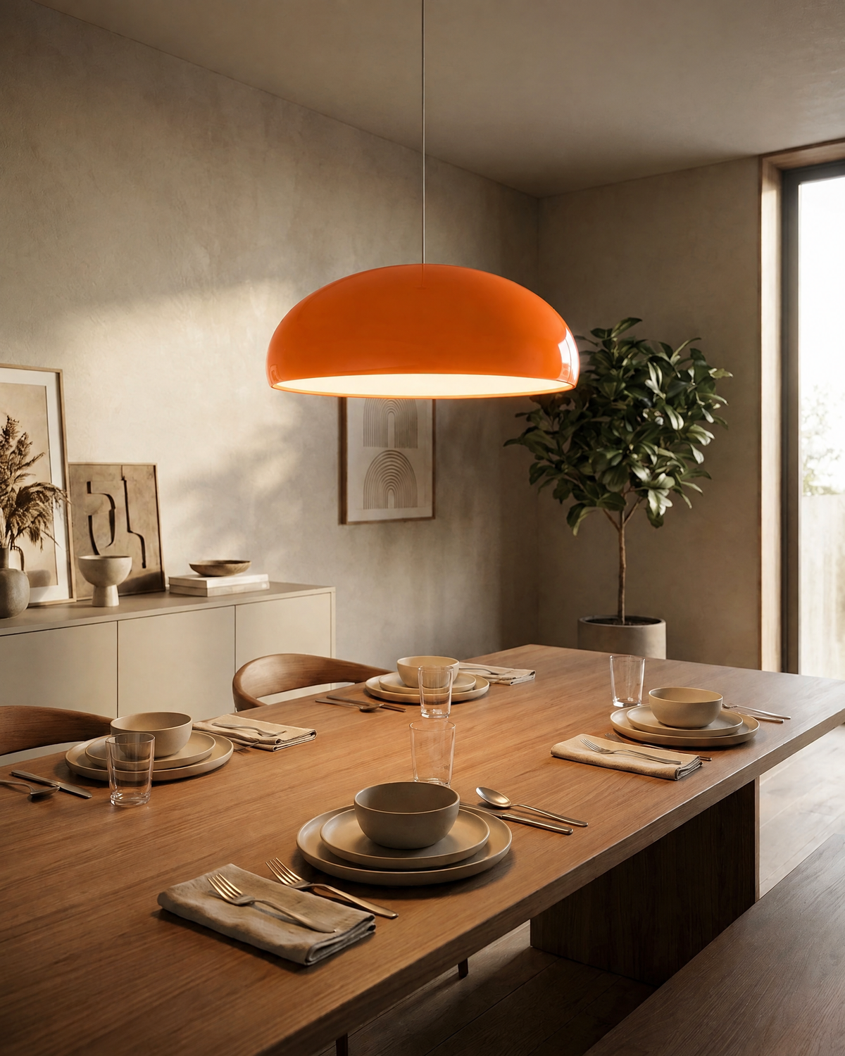 Round Pendant Light in Orange