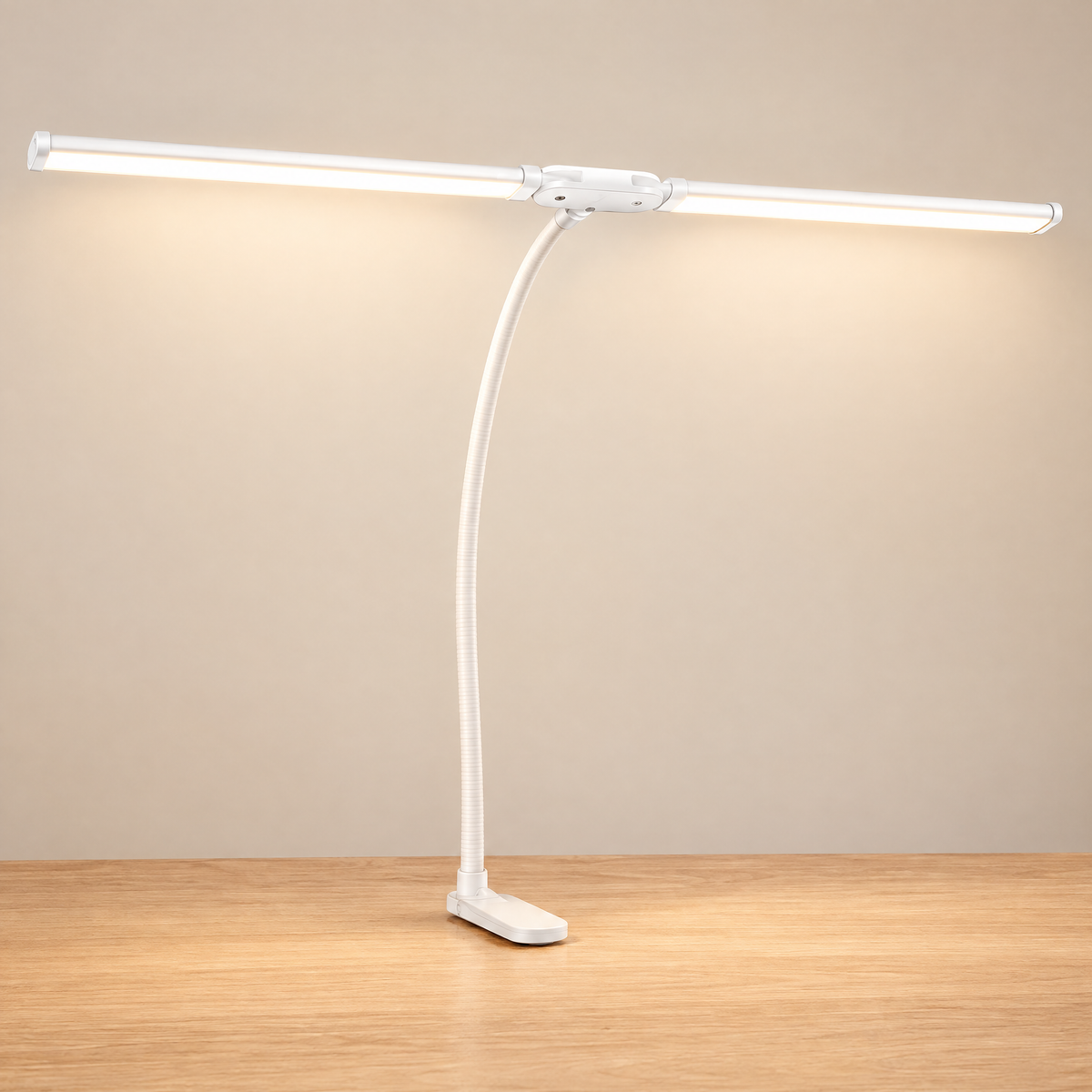 White double-head clamp desk lamp