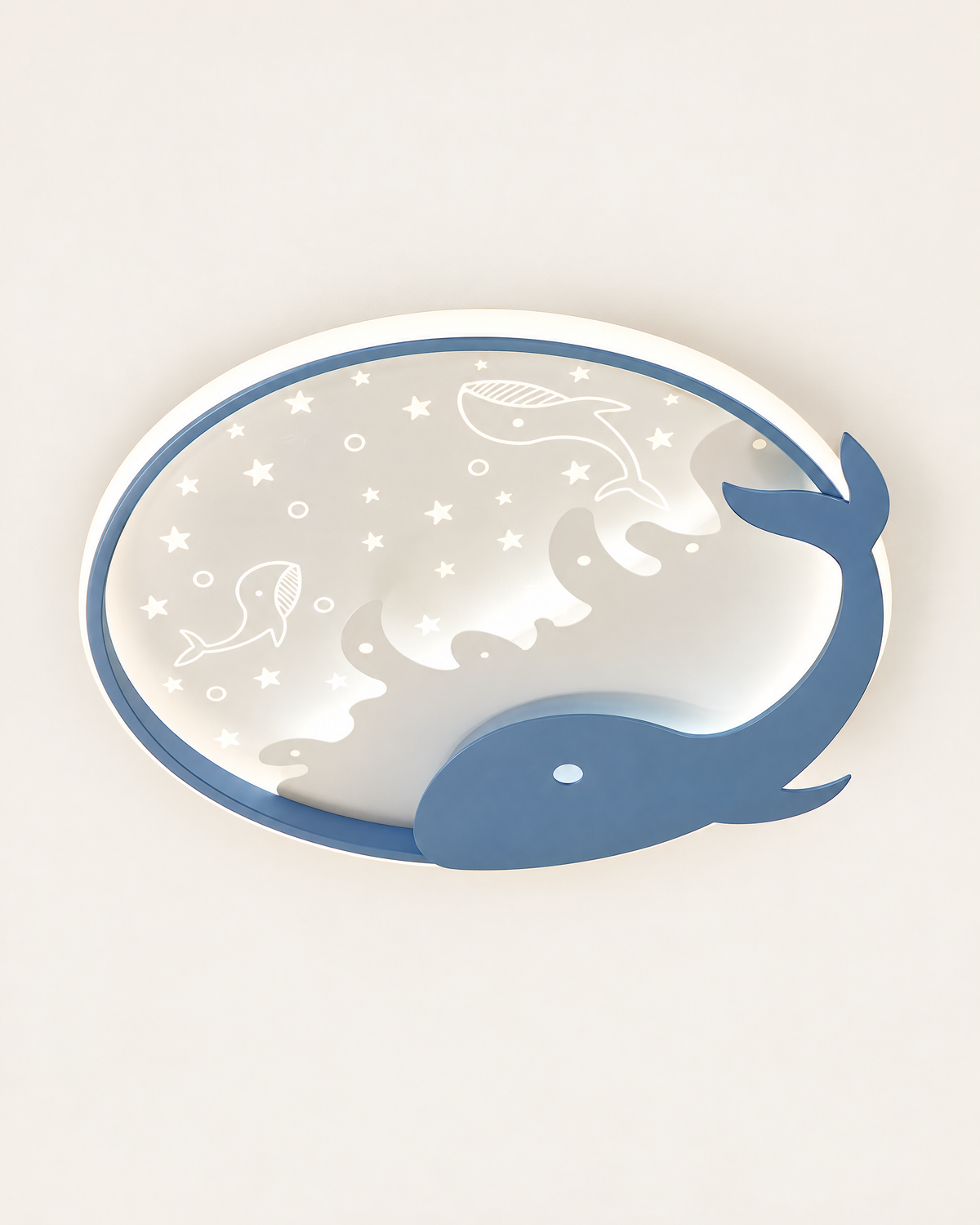 Kids' Cloud & Whale LED Ceiling Light — Blue whale / 40cm, front view