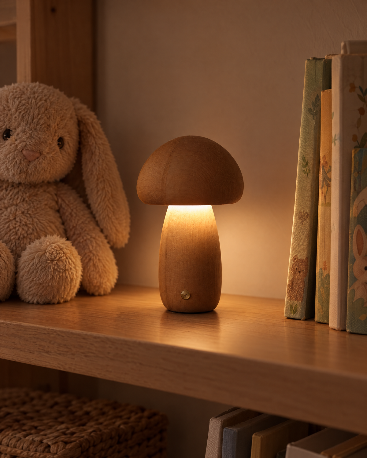Wooden Mushroom Night Light — close-up detail