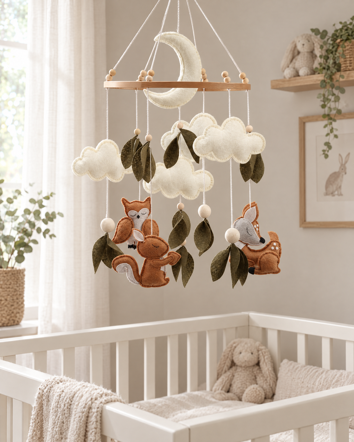 Woodland Felt Baby Mobile — room setting