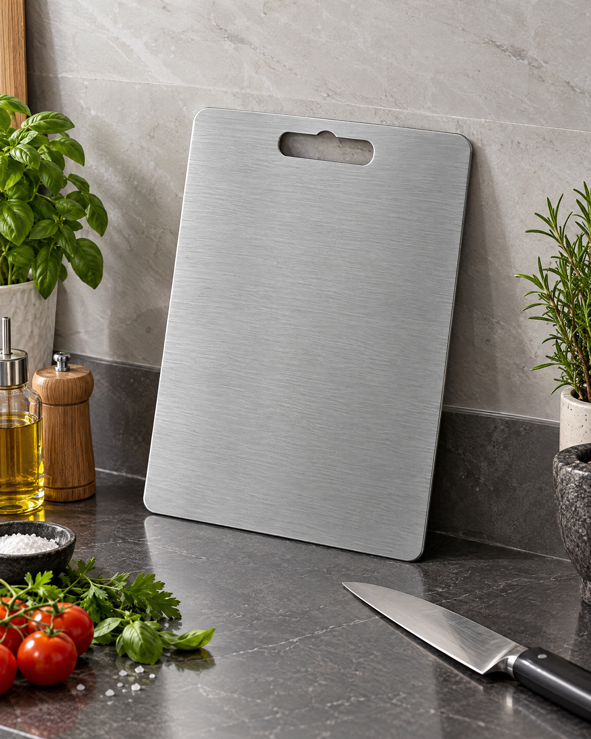Pure Titanium Cutting Board — close-up detail