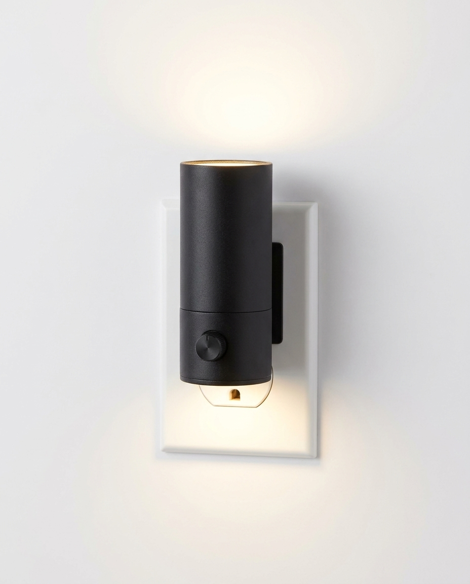 Plug-in LED night light on a clean light neutral studio background