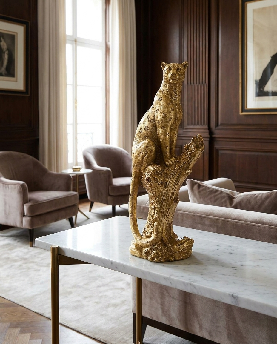 Resin Leopard Figurine on marble console table